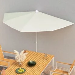 Demi-parasol De Jardin Avec Mât 180x90 Cm Sable