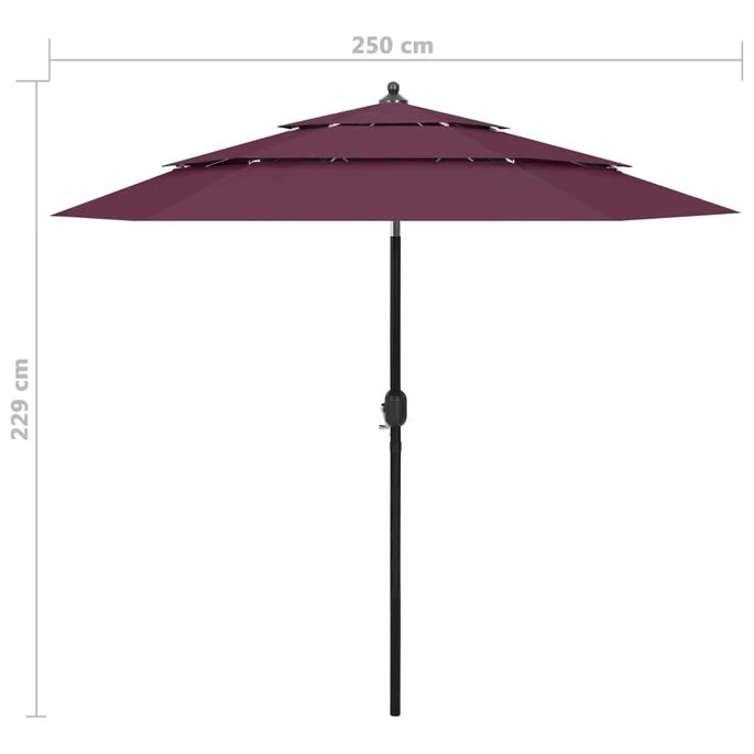 Parasol à 3 Niveaux Avec Mât En Aluminium Bordeaux 2,5 M – Image 8