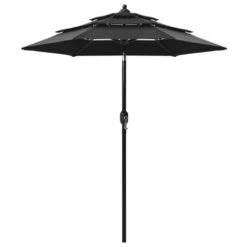 Parasol à 3 Niveaux Avec Mât En Aluminium Noir 2 M