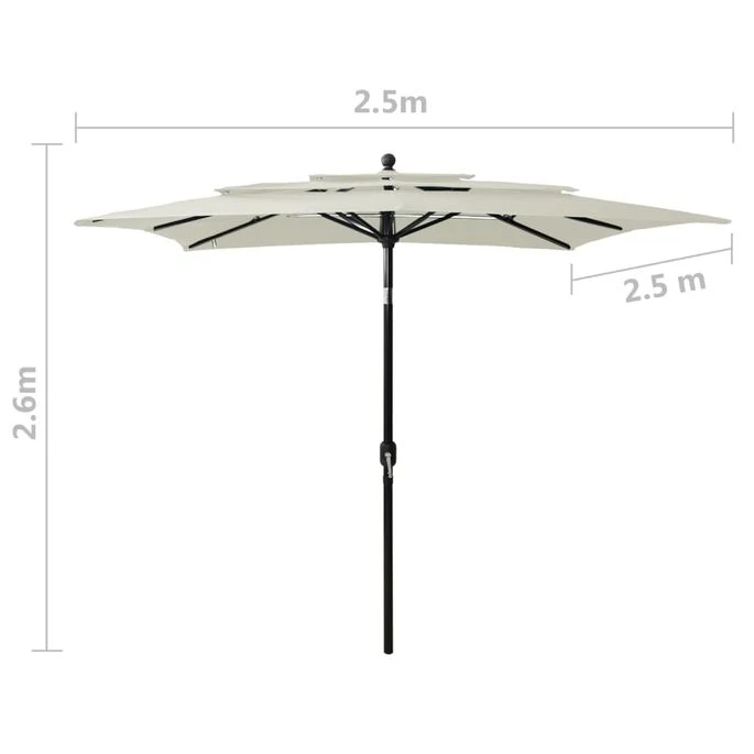 Parasol à 3 Niveaux Avec Mât En Aluminium Sable 2,5x2,5 M – Image 8