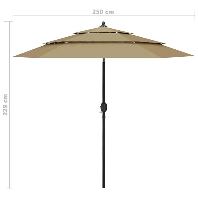 Parasol à 3 Niveaux Avec Mât En Aluminium Taupe 2,5 M – Image 8