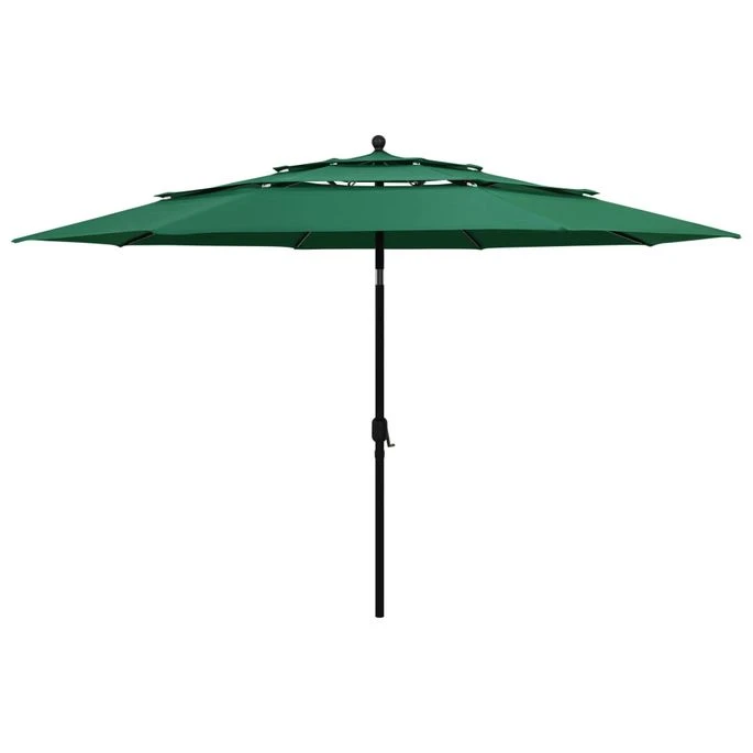 Parasol à 3 Niveaux Avec Mât En Aluminium Vert 3,5 M