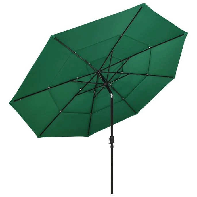 Parasol à 3 Niveaux Avec Mât En Aluminium Vert 3,5 M – Image 3