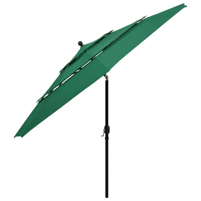 Parasol à 3 Niveaux Avec Mât En Aluminium Vert 3,5 M – Image 4
