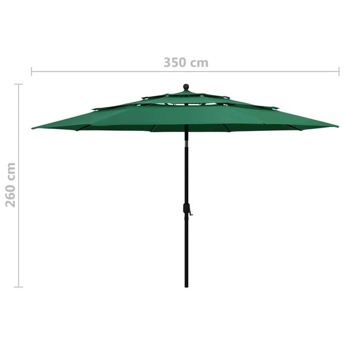 Parasol à 3 Niveaux Avec Mât En Aluminium Vert 3,5 M – Image 8