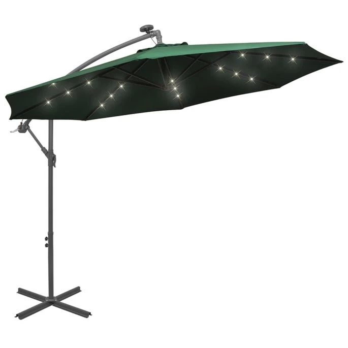Parasol Avec éclairage LED 300 Cm Poteau En Métal Vert