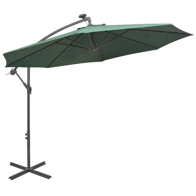 Parasol Avec éclairage LED 300 Cm Poteau En Métal Vert – Image 4