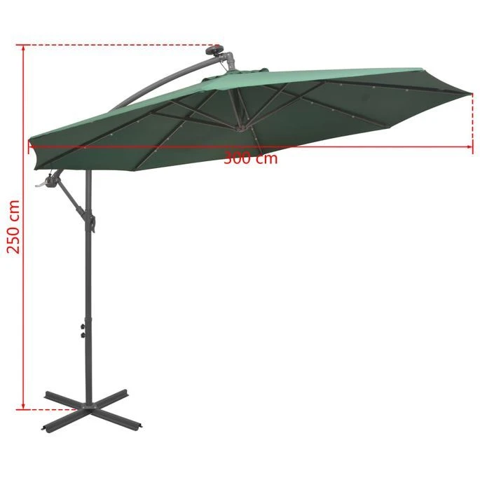 Parasol Avec éclairage LED 300 Cm Poteau En Métal Vert – Image 12