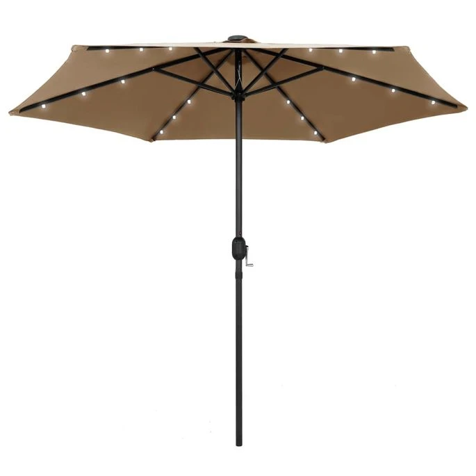 Parasol Avec LED Et Mât En Aluminium 270 Cm Taupe