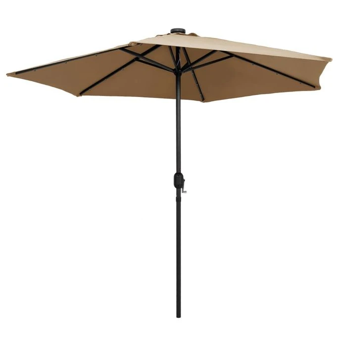 Parasol Avec LED Et Mât En Aluminium 270 Cm Taupe – Image 4