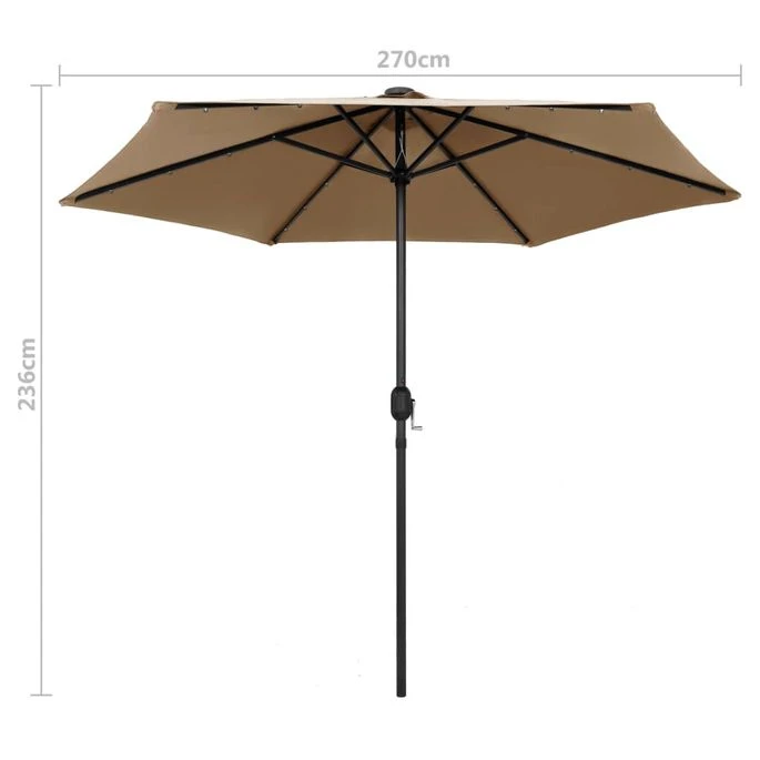 Parasol Avec LED Et Mât En Aluminium 270 Cm Taupe – Image 7