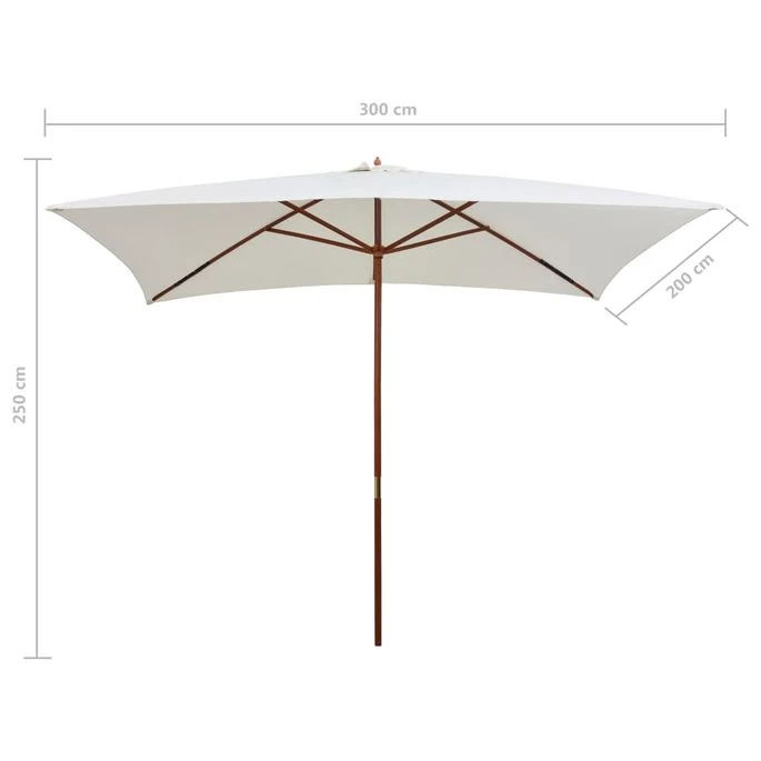 Parasol Avec Poteau En Bois 200 X 300 Cm Blanc Crème – Image 7