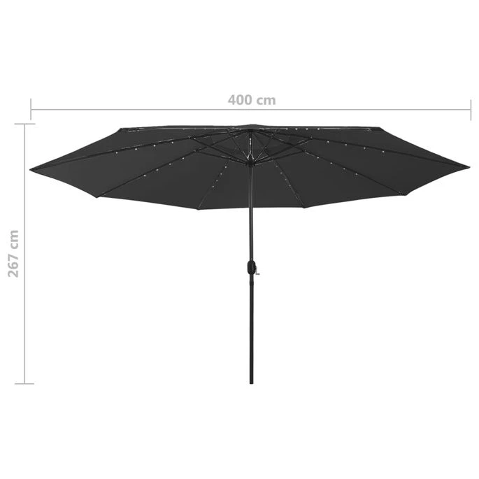 Parasol D'extérieur Avec LED Et Mât En Métal 400 Cm Noir – Image 7