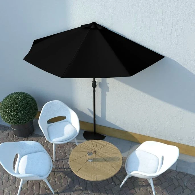 Parasol De Balcon Avec Mât En Aluminium Noir 270x135x245cm Demi – Image 2