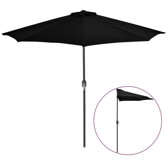 Parasol De Balcon Avec Mât En Aluminium Noir 270x135x245cm Demi – Image 3