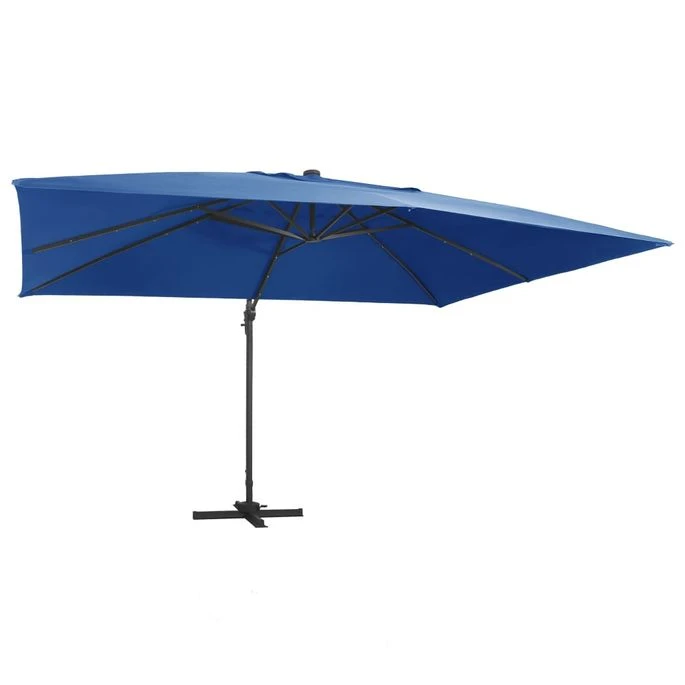 Parasol Déporté à Lumières LED Aluminium 400x300 Cm Bleu Azuré
