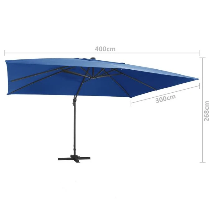 Parasol Déporté à Lumières LED Aluminium 400x300 Cm Bleu Azuré – Image 9