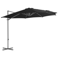 Parasol Déporté Avec Mât En Acier Noir 300 Cm
