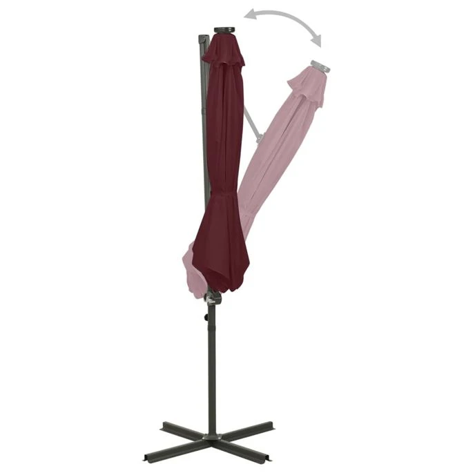 Parasol Déporté Avec Mât Et Lumières LED Rouge Bordeaux 300 Cm – Image 4