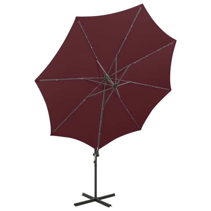 Parasol Déporté Avec Mât Et Lumières LED Rouge Bordeaux 300 Cm – Image 5