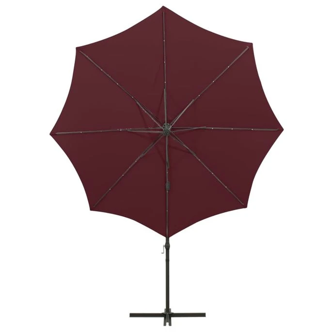 Parasol Déporté Avec Mât Et Lumières LED Rouge Bordeaux 300 Cm – Image 7