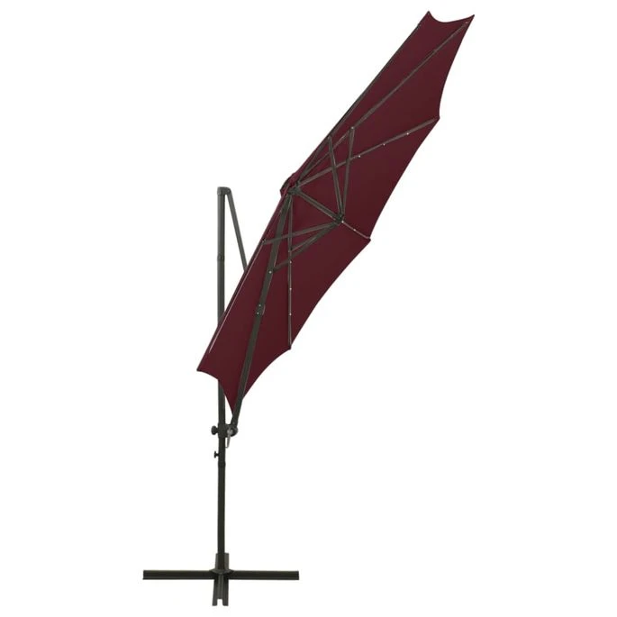 Parasol Déporté Avec Mât Et Lumières LED Rouge Bordeaux 300 Cm – Image 8
