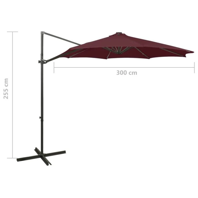 Parasol Déporté Avec Mât Et Lumières LED Rouge Bordeaux 300 Cm – Image 11