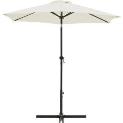 Parasol Droit Rond Diam 2,5 M - Inclinable & Avec Manivelle - Mât Aluminium Et Toile Polyester 160g - Ecru