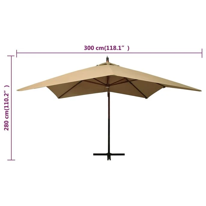 Parasol Suspendu Avec Mât En Bois 300 Cm Taupe – Image 8
